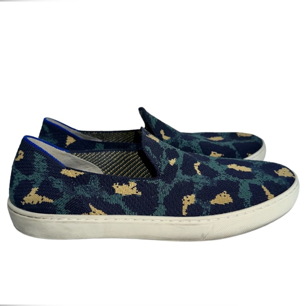 Rothy's Women’s Teal/Blue Jungle Cat Textile Original Slip On Sneaker- Size 10.5